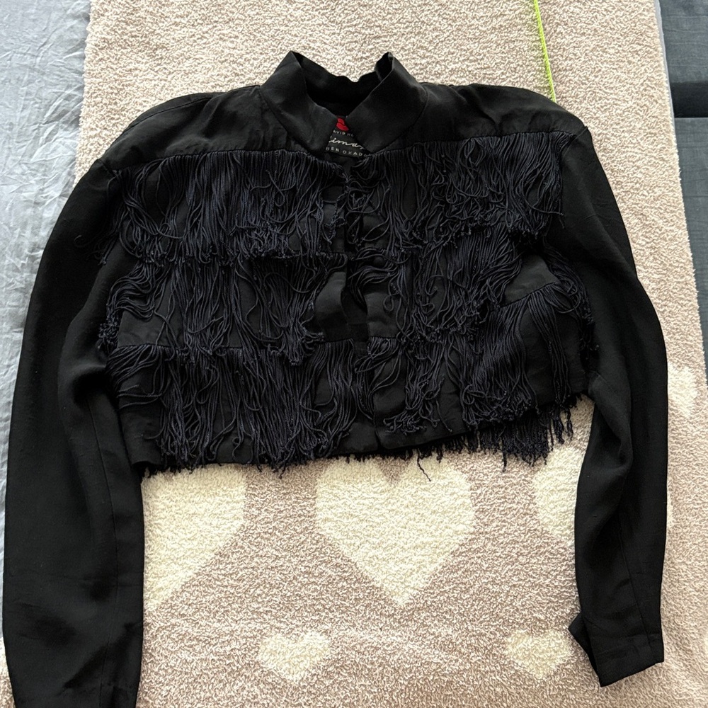 Climax Karen Okada for David Howard Black Fringe Women's Jacket